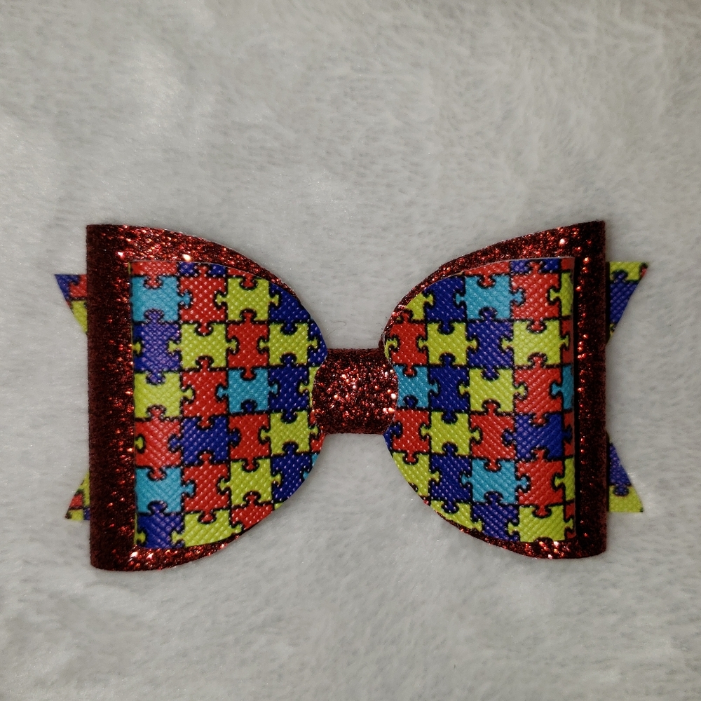 Autism awareness bow